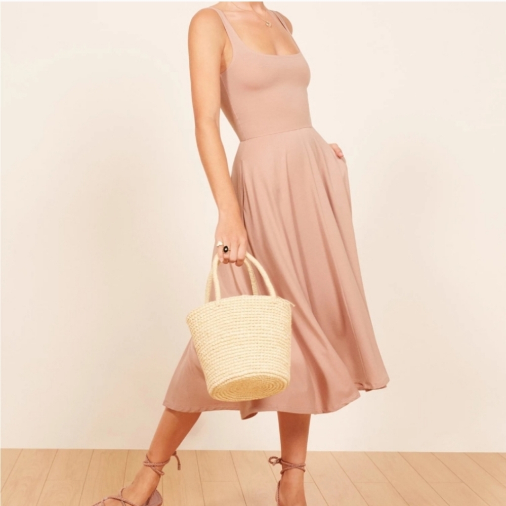 NWT Reformation Blush Pink Rou Scoop Neck Fit & Flare Jersey Knit‎ Midi Dress XL
